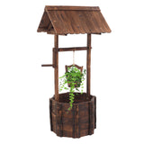 Outdoor Garden Feature Anticorrosive Rustic Wooden Wishing Well Flowerpot
