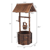Outdoor Garden Feature Anticorrosive Rustic Wooden Wishing Well Flowerpot