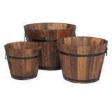Outdoor Garden Feature Anticorrosive Rustic Wooden Flower Pot Set Of Three