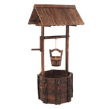 Outdoor Garden Feature Anticorrosive Rustic Wooden Wishing Well Flowerpot