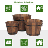 Outdoor Garden Feature Anticorrosive Rustic Wooden Flower Pot Set Of Three