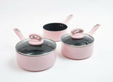 5pc Cermalon Matt Blush Pink with Grey Sparkle Ceramic Non-Stick Pan Cookware Set