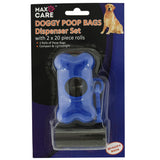 Lightweight Dog Poop Waste Dispenser With Bag Scoop Refill with 2 20pc Rolls of Bags Blue