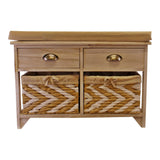 White Wooden Storage Bench With 2 Drawers & 2 Baskets