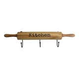Themed Kitchen Wall Hooks, 4 Hooks with a Rolling Pin Design