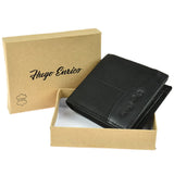 Hugo Enrico Men's Leather Wallet Double Front Stich - Black