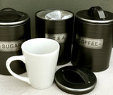 Brushed Metallic Black Finished Tea/Coffee/Sugar Storage Canisters