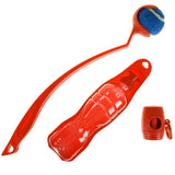 Red Pet Out Door Activity Set Dog & Puppy Tennis Ball Launcher Water Bottle & Doggy Waste Bag Holder