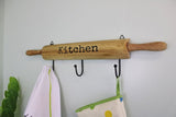 Themed Kitchen Wall Hooks, 4 Hooks with a Rolling Pin Design