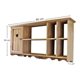 Rustic Wooden Wall Hanging Unit With Cupboard & Shelves