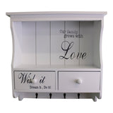 Vintage Country Style Wall Unit in White with Hooks, Drawers & Shelf