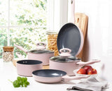 5pc Cermalon Matt Blush Pink with Grey Sparkle Ceramic Non-Stick Pan Cookware Set