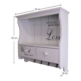 Vintage Country Style Wall Unit in White with Hooks, Drawers & Shelf
