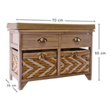 White Wooden Storage Bench With 2 Drawers & 2 Baskets