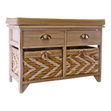 White Wooden Storage Bench With 2 Drawers & 2 Baskets