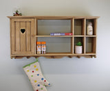 Rustic Wooden Wall Hanging Unit With Cupboard & Shelves