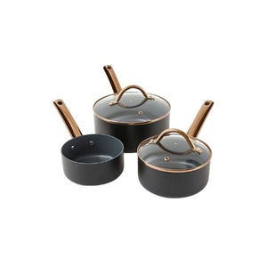 3pc Cermalon Heritage Gold Saucepan Set Non-Stick Cookware Set