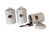 Tea, Coffee & Sugar Canisters, Matt Light Grey With Copper Handle - Set Of 3