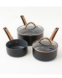 3pc Cermalon Heritage Gold Saucepan Set Non-Stick Cookware Set