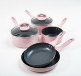 5pc Cermalon Matt Blush Pink with Grey Sparkle Ceramic Non-Stick Pan Cookware Set