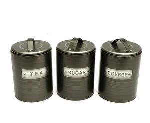 Brushed Metallic Black Finished Tea/Coffee/Sugar Storage Canisters