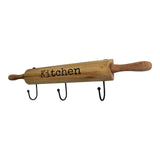 Themed Kitchen Wall Hooks, 4 Hooks with a Rolling Pin Design