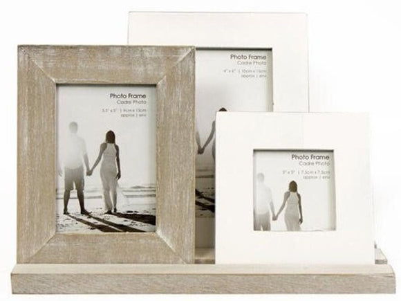 Set Of 3 Rustic Wooden Picture Frames on Stand
