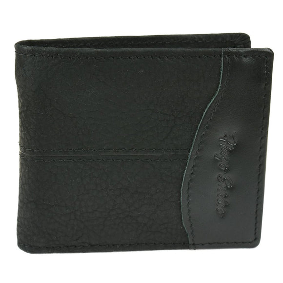 Hugo Enrico Men's Leather Wallet Double Front Stich - Black