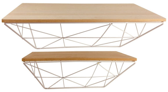 Geometric White Wire Shelves - Set Of 2 - 1 Large, 1 Small
