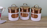 Tea, Coffee & Sugar Canisters, Copper & White Metal Design - Set Of 3