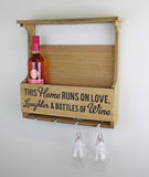 Rustic Wall Hanging Wooden Wine Bottle & Glass Holder