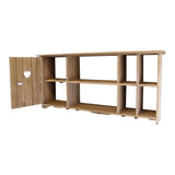 Rustic Wooden Wall Hanging Unit With Cupboard & Shelves