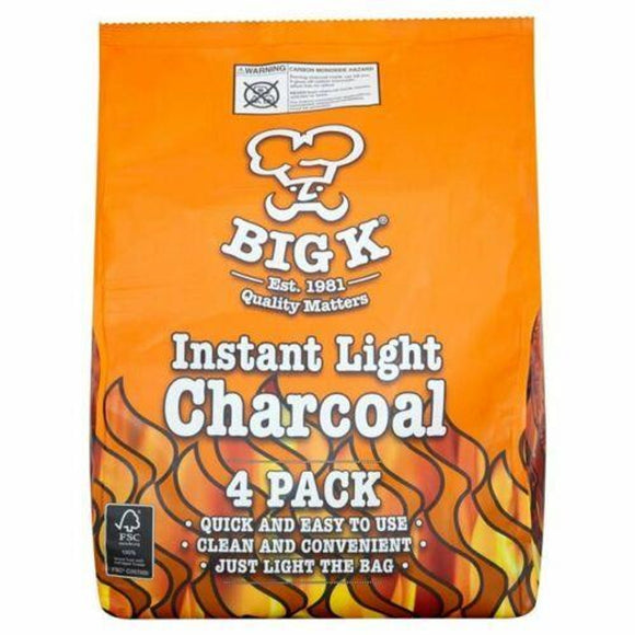 Big K Instant Light Charcoal BBQ 4 Pack Barbecues Pack 1kg Each