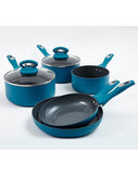 5pc Cermalon Matt Teal with Grey Sparkle Ceramic Non-Stick Pan Cookware Set